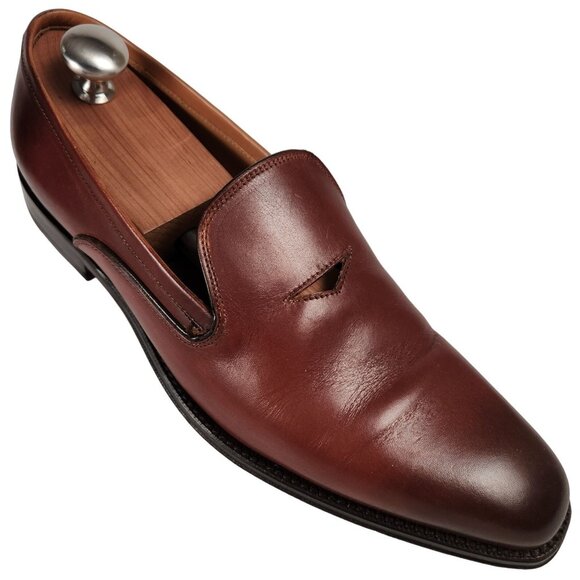 Paul Fredrick Italy Men's 9 Burnished Brown Leather Dress Shoes Venetian Loafers - Picture 13 of 13